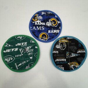 NFL Team Logo Fabric Potholder Trivet Set Of 3 Rams Jaguars Jets Handmade 8"